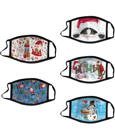 Riou 5 piece Christmas Mundsprung Washable with motif colored comfortable breathable mouth and nose protection bandana neckerchief for women men