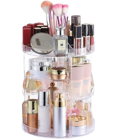 Cq acrylic 360 Degree Rotating Makeup Organizer for Bathroom 4 Tier Adjustable Spinning Cosmetic Storage Cases and Make Up Holder Display Cases Clear