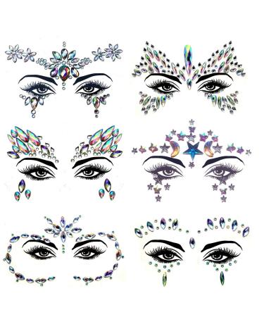 Meredmore 6Sets Festival Face Jewels stickers Body jewels stickers Glitter Rave Face Gems Rhinestones – Eye Body Gems | Rhinestone Stickers | Body Glitter Festival Rave & Party Accessories pattern10