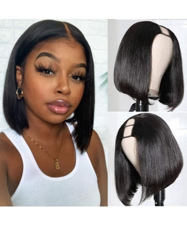 U Part Bob Wigs Short Straight Human Hair Wig for Black Women Brazilian Straight Bob Wigs 150% Density Natural Color Clip in U Part Wigs Supernova Hair (8 Inch) 8 Inch U-Part wig