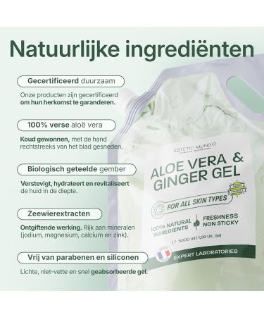Made in France Aloe Vera & Ginger Gel Moisturizing Refreshing and Firming With Fresh Organic Aloe Leaves Spain For Face Body & Hair After Sun Shaving Tired Legs 1000 ml - Buy Online on GoSupps.com