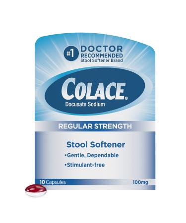 Colace Regular Strength Stool Softener 100 mg Capsules 10 Count Docusate Sodium Stool Softener for Gentle Dependable Relief