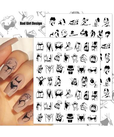 Bad Girl 3D Nail Art Stickers - Black and White Self Adhesive Design for Sexy Women and Girls | 8 Sheets - Buy Online on GoSupps.com