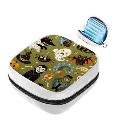 GIAPB Sanitary Napkin Storage Bag Period Bag Tampon Bag Makeup Bag Pad Pouch Halloween Animal Cat Color4812