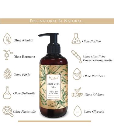 Aloe Vera Gel 100% Organic - Alcohol & Fragrance-Free Moisturizer | Natural Cosmetics | Animal Test-Free | Soena 250ml - Made in Germany - Buy Online on GoSupps.com