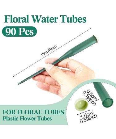 90 Pcs Green Floral Water Tubes with Rubber Cap - 6 Inch Flower Stem Arrangement Supplies - Buy Online on GoSupps.com