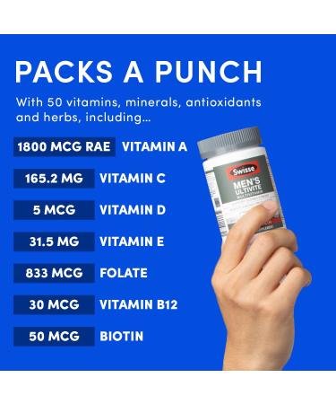Swisse Men's Ultivite Multivitamin - 120 Tablets | Essential Nutrients for Optimal Health - Buy Online on GoSupps.com