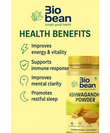 Bio bean Ashwagandha Root Powder Natural Adaptogenic Herbal Supplement 25 oz for Strength Calmness Hormonal Balance Energy Stress Support Immunity - Buy Online on GoSupps.com