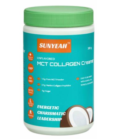 SUNYEAH MCT Collagen Coffee Creamer Powder Keto Collagen Creamer 30 Servings Sugar-Free 300 g Pure Coconut C8 C10 MCT Oil Powder mixed with Marine Collagen Peptides Unflavored 300 g (Pack of 1)