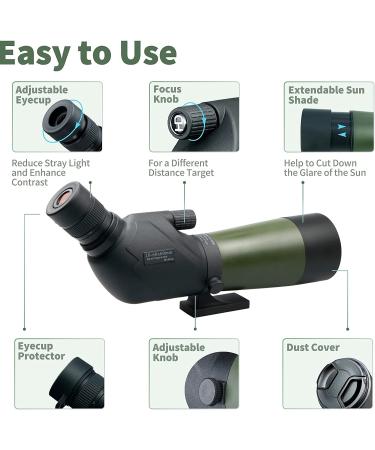 Gosky 20-60x60 HD Spotting Scope with Tripod, Carrying Bag & Phone Adapter - BAK4 45 Angled Spotter Scope for Target Shooting, Hunting & Bird Watching - Buy Online on GoSupps.com