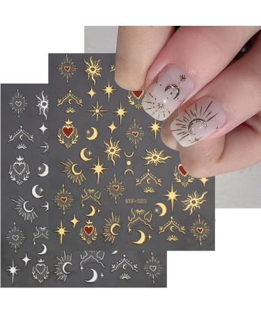 JMEOWIO Self-Adhesive Moon Star Nail Art Stickers - 9 Sheets | Colorful Sun Nail Supplies for Design Decoration - Buy Online on GoSupps.com