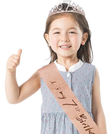 7th Birthday Sash and Tiara Set Rose Gold Birthday Sash Crown Birthday Party Favors Supplies for Girls Birthday Party - Buy Online on GoSupps.com