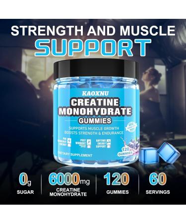 Creatine Monohydrate Gummies 5000mg - Sugar Free Vegan 120 Chewable Gummies for Muscle Support & Energy Boost - Blueberry Flavor - Buy Online on GoSupps.com
