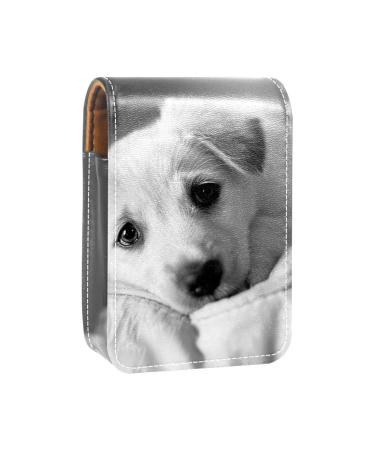 Travel Lipstick Organizer Case Lipstick Case Portable Makeup Bag With Mirror Dog White Puppy V757h3vbzp