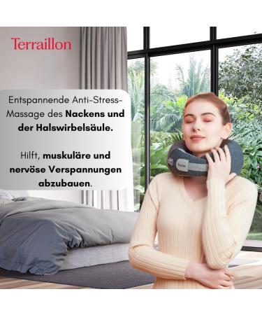Terraillon Neck Massage Cushion - Relaxing Neck Massager with 3 Speeds Heating Adjustable Belt & USB-C | Stress Relief & Comfort - Buy Online on GoSupps.com