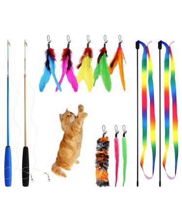 Cat Toys, 12PCS Interactive Kitten Toys, Retractable Indoor Cat Wand Toys with Replacement Teaser, Interactive Rainbow Ribbon and Make Exercise for Kitten or Cats by Sunshinetop