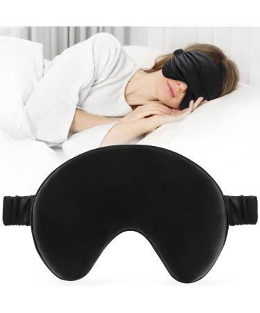 FRESHME Silk Sleep Mask Eye Cover for Sleeping 100% Blackout Blindfold Black Women Men Pure Mulberry Silk Soft and Comfortable Eye Shade Eye Blinder with Adjustable Band for Travel Airplane Train Yoga