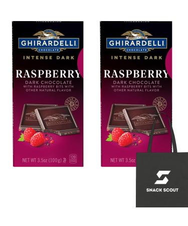 GHIRARDELLI Intense Dark Chocolate Bar Raspberry 3.5 oz (Pack of 2) Bundle With Snack Scout Lunch Bag