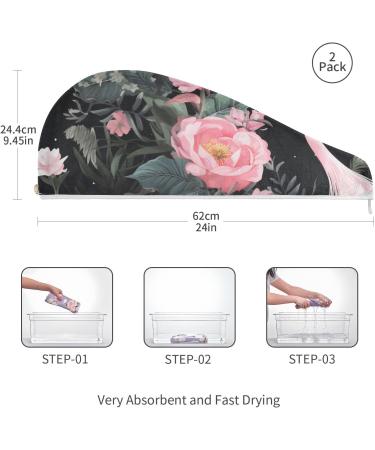 Flamingo Floral Black Hair Towel 2 Pack | Super Absorbent Quick Dry Hair Turbans for Women & Girls - Buy Online on GoSupps.com