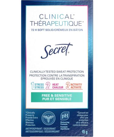 Secret Clinical Strength Soft Solid Antiperspirant and Deodorant Free & Sensitive 45 g Deodorant - Sensitive 45 g (Pack of 1) - Buy Online on GoSupps.com