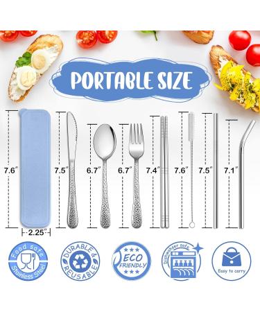 E-far 9-Piece Portable Utensils Set with Case - Metal Camping Cutlery Flatware Set for Travel - Blue - Buy Online on GoSupps.com