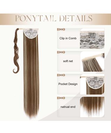 32 inches Super Long Straight Wrap Around Ponytail Hair Extension Clip in Ponytail Hair Extensions Hairpiece for Women Light Brown & Ash Blonde - Buy Online on GoSupps.com