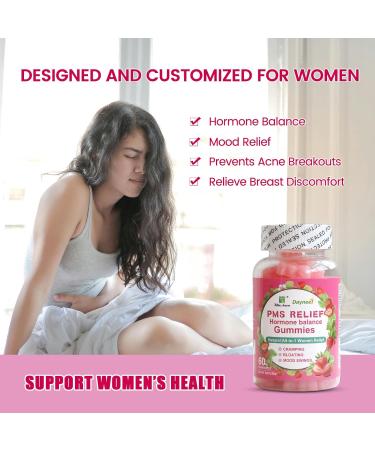 PMS Relief Hormone Balance Gummies - Alleviate Cramps Bloating Mood Swings & More | Strawberry Flavor 60 Count - International Shipping Available - Buy Online on GoSupps.com