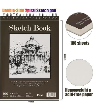 9x12 Top Spiral Bound Sketch Book - 100-Sheet Pack (68lb/100gsm) Acid-Free Art Paper for Drawing, Painting, Writing - Ideal for Kids, Adults, Beginners, Artists - Buy Online on GoSupps.com