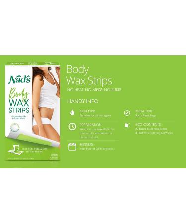 Nad's Body Wax Strips for Women - 20 Waxing Strips + 4 Calming Oil Wipes - Buy Online on GoSupps.com