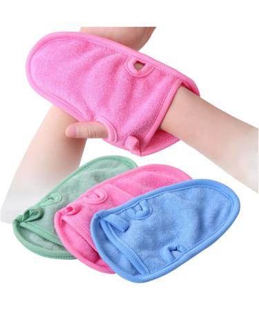 Erioctry 3PCS Reusable Bathing Shower Mittens Soft Back Rubbing Gloves Exfoliating Body Wash Massage Spa Mitt for Adult and Kids Family (Color Random)