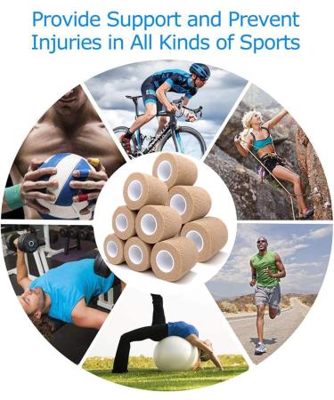 12 Pack Self Adherent Cohesive Bandages 2" x 5 Yards - Athletic Elastic Cohesive Bandage for Sports Injury Ankle Knee & Wrist Ankle Sprains & Swelling (Brown) - Buy Online on GoSupps.com