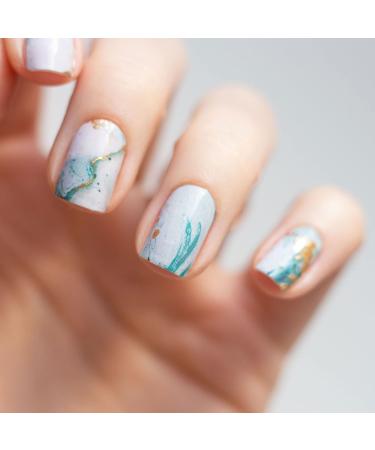 Avoa Beauty Nail Film - I Sea What You Did There | Turquoise White Gold Marble Nail Art Design | 20 Long-Lasting Self-Adhesive Nail Wraps for Stunning Manicure - Buy Online on GoSupps.com