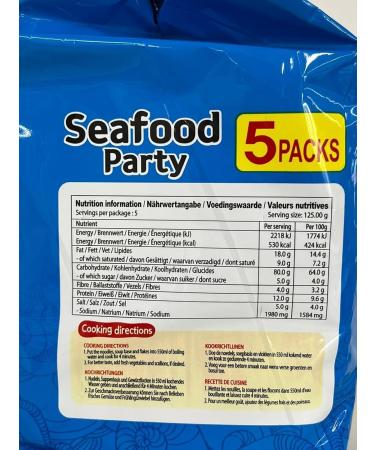 Samyang Seafood Party Korean Style Ramen Noodle Soup 125g X 5 Packs (625g) - Buy Online on GoSupps.com