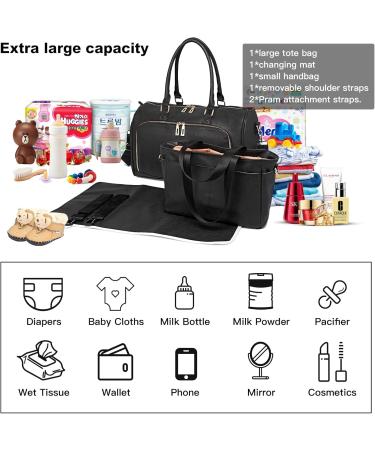 Buy Miss Lulu LT6638 BK Baby Changing Bag | Stylish Black Diaper Bag | International Shipping Available - Buy Online on GoSupps.com