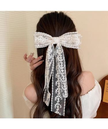 White Lace Hair Bow Hair Clip for Women Metal Hair Clips with Long Tail 90's Hairpin Barrette Bride to Be Gifts Bridesmaid Favors Party Decorations - Buy Online on GoSupps.com
