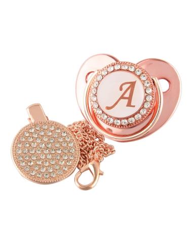 26 Letters Infant Pacifier - Pink Luxury Soothing Dummy with Chain Clips for 0-18M | Bling Pacifier for Babies - Buy Online on GoSupps.com