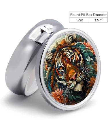 Small Travel Pill Case Round Metal Pill Box for Pocket Purse 3 Compartment Portable Pill Holder Mini Pill Organizer for Travel or Daily - Tiger - Buy Online on GoSupps.com