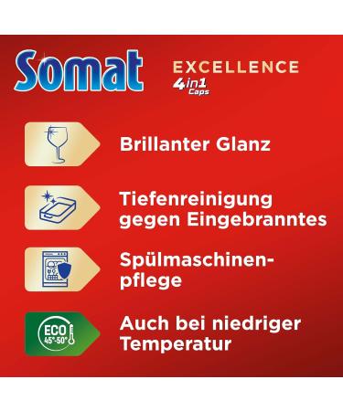 Somat Excellence 4-in-1 Caps (2 x 44 Caps) Quick-Dissolving Dishwasher Tablets Somat Caps for Excellent Cleaning and Shine even in the Eco Program and at Low Temperatures 44 Count (Pack of 2) - Buy Online on GoSupps.com