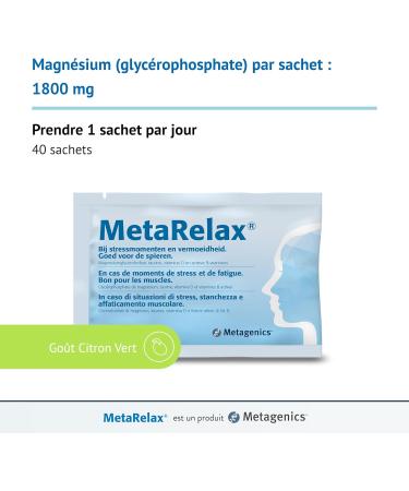 MetaRelax Magnesium and Vitamin Complex - Food Supplement - Moment of Stress Fatigue and Muscle Tension - 40 Sachets - Citrus Flavor - 40 Day Cure - Buy Online on GoSupps.com