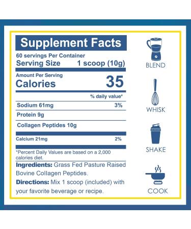Premium Collagen Peptides Powder | Unflavored Hydrolyzed Protein Types I & III | Supports Hair, Skin, Nails & Joints | Grass Fed, Non-GMO, Gluten-Free | Paleo & Keto Friendly | Easy to Mix | 60 Servings, 1.32 Pound (Pack of 1) - Black - Buy Online on GoSupps.com