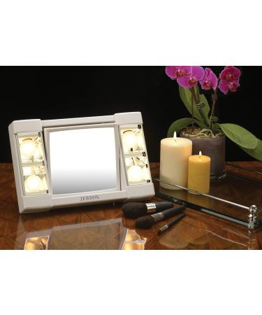 Jerdon Two-Sided Makeup Mirror with Lights - 3X Magnification, Glare-Free Lighting, White Base - Model J1010 - Buy Online on GoSupps.com