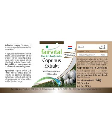 Fairvital | Coprinus 500mg VEGAN - Highly dosed - 90 capsules - mushroom extract standardized to polysaccharides 30% - Buy Online on GoSupps.com