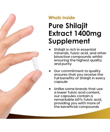 Premium Shilajit Capsules 1400mg 60% Fulvic Acid - High Strength Himilayan Shilajit | 2 Months Supply | Made in UK | New Leaf 120 Capsules - Buy Online on GoSupps.com