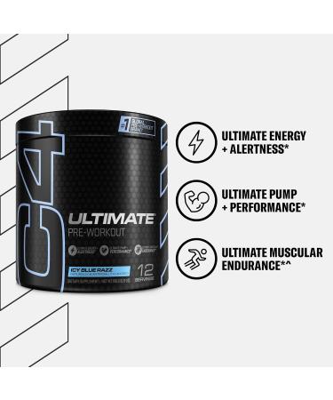 Cellucor C4 Ultimate Icy Blue Raz Pre Workout Powder - Sugar Free Energy Supplement for Men & Women | 300mg Caffeine + 3.2g Beta Alanine + 2 Patented Creatines | 12 Servings - Buy Online on GoSupps.com