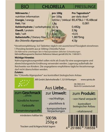 Spintz 500 Pcs Bio Chlorella Tablets - 100% Vegan & Sustainably Packaged | 500mg/tab | Plastic-Free Superfood - Buy Online on GoSupps.com