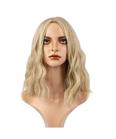 Short Gold Wavy Wig | Shoulder Length Synthetic Lace Front Wig for Women | Blonde 16in Cosplay Wigs - Buy Online on GoSupps.com