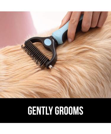 Stainless Steel Pet Grooming Rake with Comfort Handle - Dematting and Deshedding Dog Brush - Prevent Mats and Tangles - 2 Sided Comb for Cats and Dogs - Blue - Buy Online on GoSupps.com