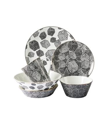 Dinner Plates Ceramic Dinner Plate Set Black and White Round Dinner Plate 6 Pieces of Premium Porcelain Home Sushi Salad Steak Bowls and Dishes Plates Kitchenware