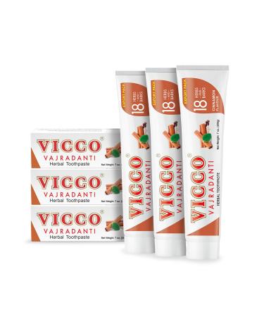 Vicco Vajradanti Herbal Toothpaste Cinnamon Flavour-Natural Astringent and Analgesic| Consists of 18 Herbs 100% Natural Vegan & Cruelty-Free (Pack of 3 x 7oz) Cinnamon 21.16 Ounce (Pack of 1)