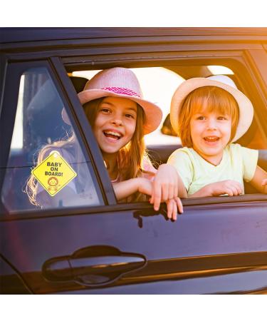 Bewudy 2 PCS Baby on Board Car Signs - Reusable Yellow Sticker with Suction Cups for Safety - Lion and Giraffe Design - Buy Online on GoSupps.com